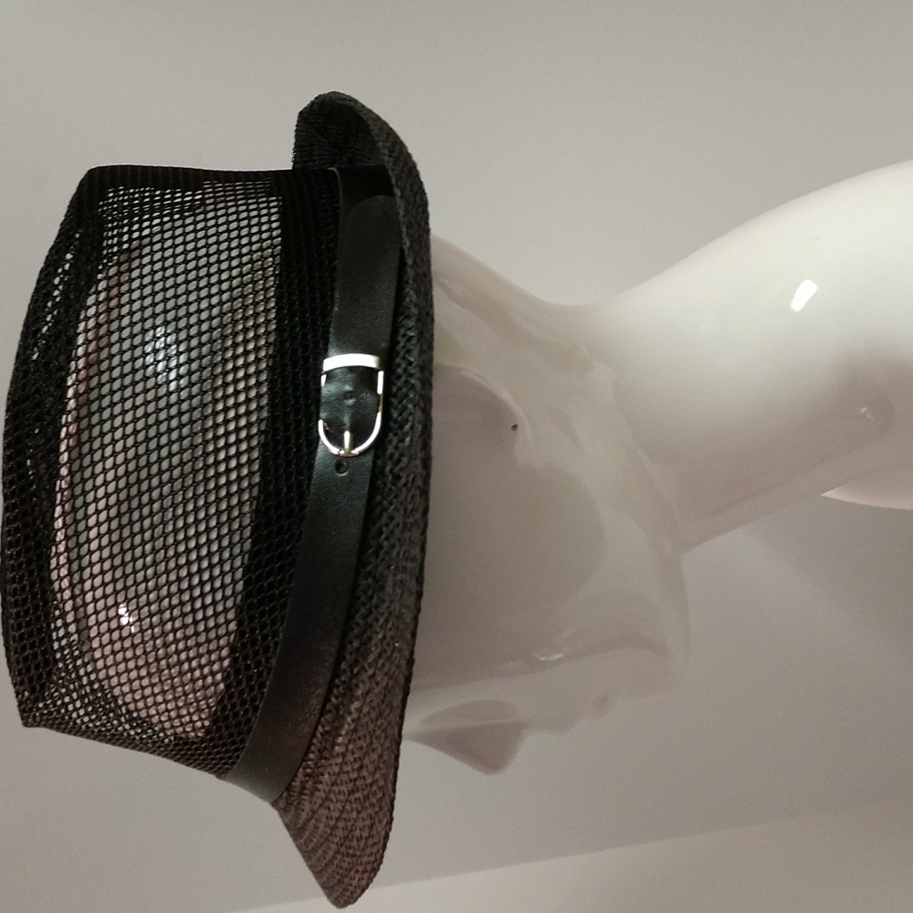 Unisex Mesh Black Fedora Hat With Faux Leather Strap Buckle Boho Streetwear